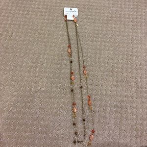 Gold and Red Double Strand Necklace w Earrings