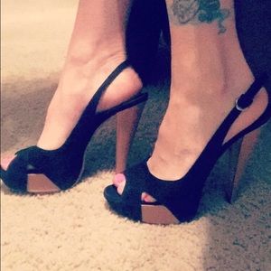 Black Suede Sergio Rossi slingback peep toe pumps