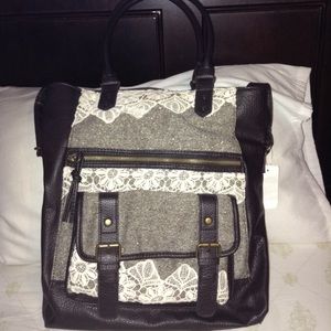 Cream Lace and Dark Brown Tote
