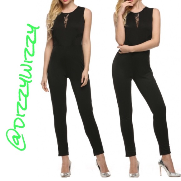 CLEARANCE✅SLEEVELESS BLACK JUMPSUIT W/LACE INSET - Picture 3 of 6