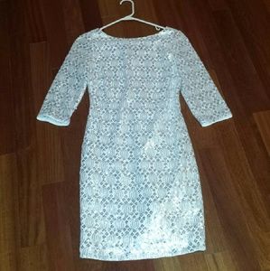 Calvin Klein white sequin 3/4 sleeve dress