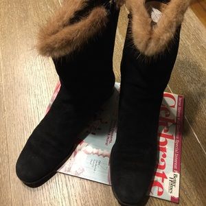 Salvatore Ferragamo black suede calf boots