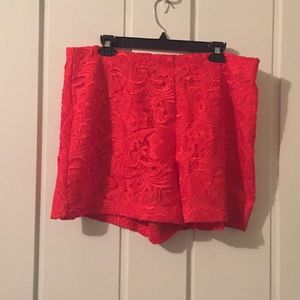 ASOS high waisted red lace shorts