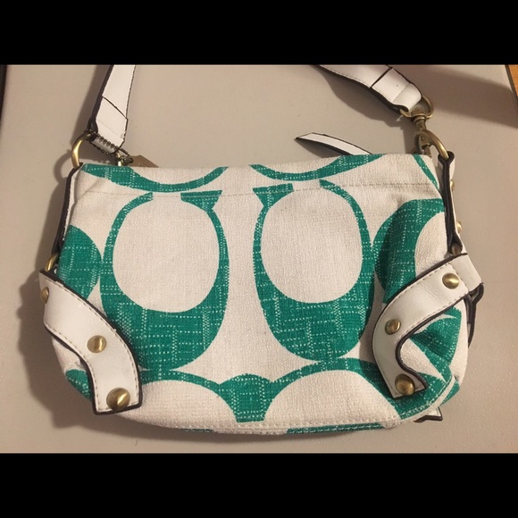 Coach white and green medium/small handbag