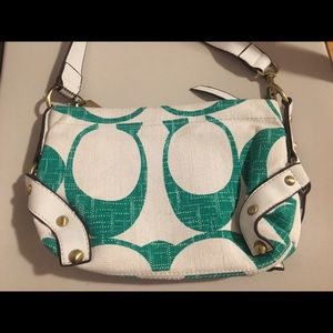 Coach white and green medium/small handbag