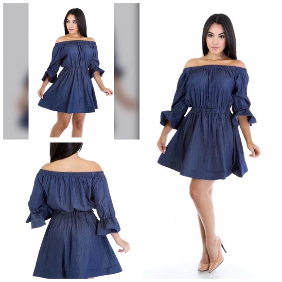 Denim off shoulder fiesta dress