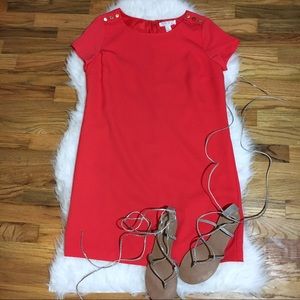NWT F21 Red coral shift dress with gold buttons