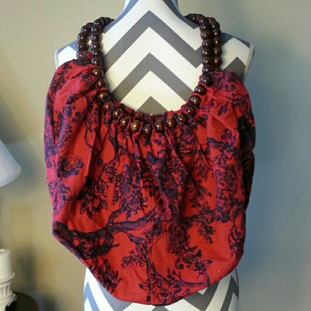 Boho Style bag with Wooden bead handle and trim