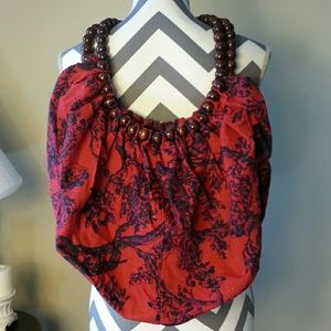 Boho Style bag with Wooden bead handle and trim