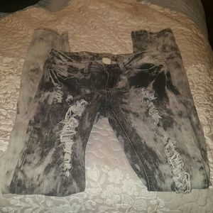 Red Rivet Destroyed Acid Washed Jeans