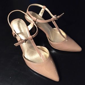 Tahari T-Strap Nude Heels
