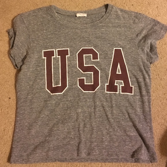 Gray 'USA'  John Galt/Brandy Melville Crop Top