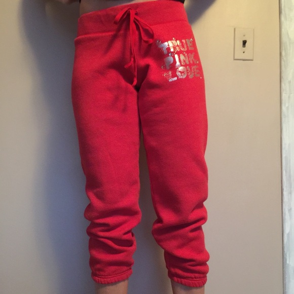 Red Victoria secret PINK cropped sweatpants