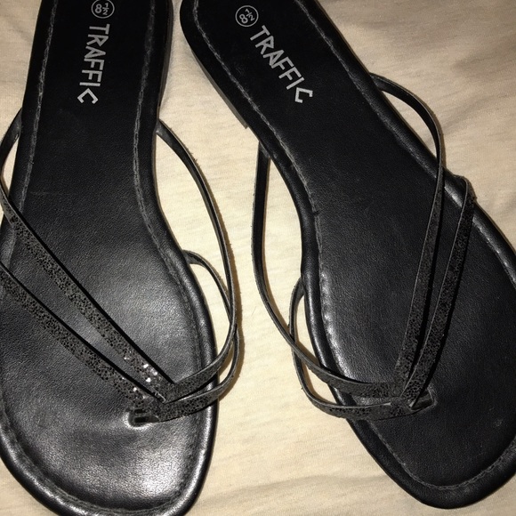 Black sparkle traffic sandals