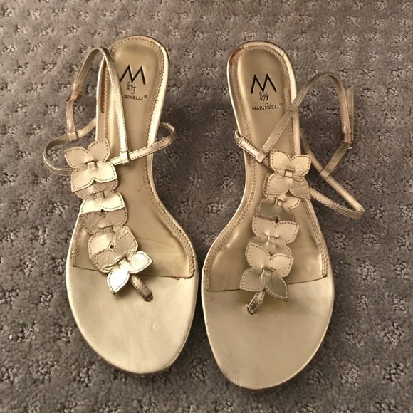 Gold floral heeled sandals