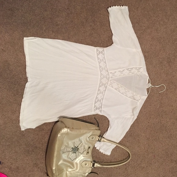 Women's hobo lace white top size medium