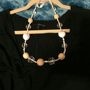 Wood n crystal balls necklace with silk tie