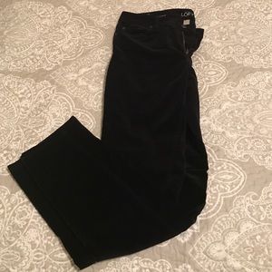 Loft Curvy black velour straight leg pants.