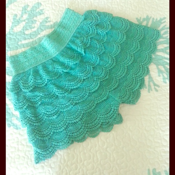 Pants - Teal lace shorts with elastic waist. FREE earrings