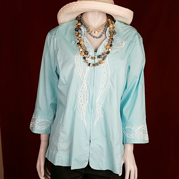 Bob Mackie XL wearable art blue cardigan Blazer C8