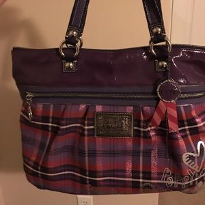 Coach Poppy: Purple Plaid Large Shoulder Bag