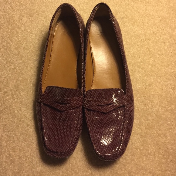 Joan and David Purple Faux crocodile skin flats