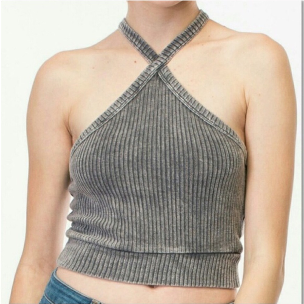 April Spirit Ribbed Crop Top, Gray - Picture 1 of 4