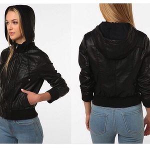 UO Sparkle & Fade leather hooded bomber  🖤