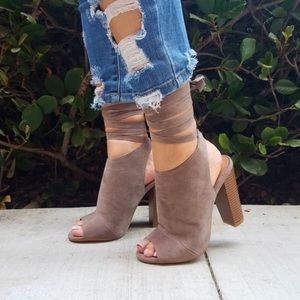 Open toe lace up booties