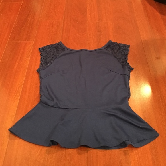 Peplum Top with Lace Back in Navy Blue