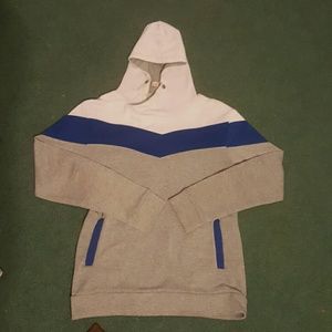 Blue, grey, and white sweatshirt