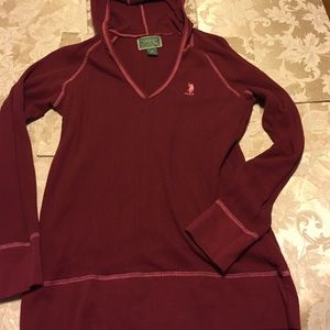 USPA thermal hooded shirt sz 2X dark red