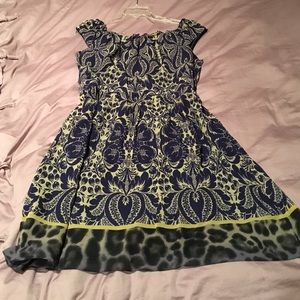 Tahari Navy/Beige Botanical Summer Dress Size 14