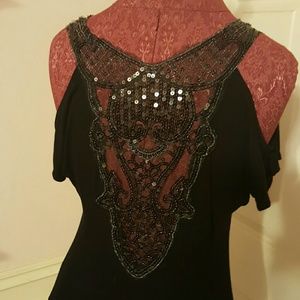 Cold shoulder sequined blouse