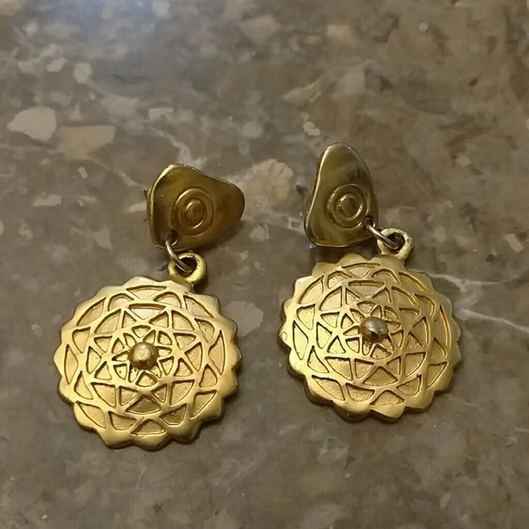 Earrings, faux matte gold.