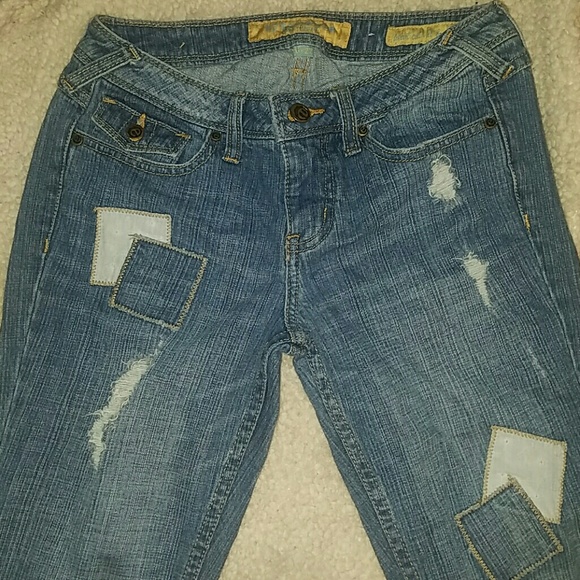 Eyeshadow Patchwork distressed boho flare jeans