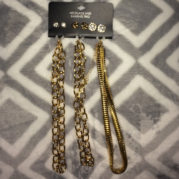 GOLD Necklace and Earring Trio