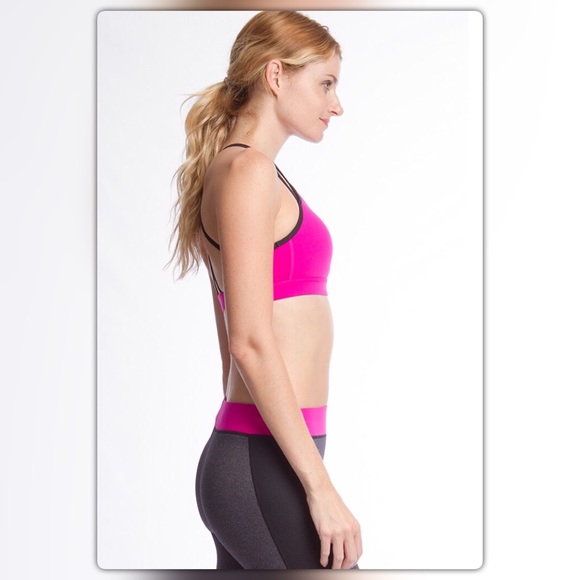 Strappy Back Pink and Black Sports Bra - Picture 3 of 4