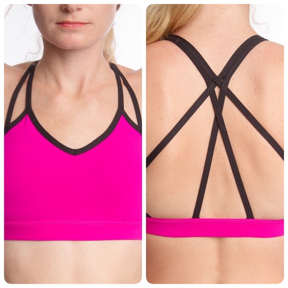 Strappy Back Pink and Black Sports Bra - Picture 4 of 4