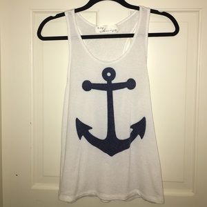 White tank top with navy anchor design