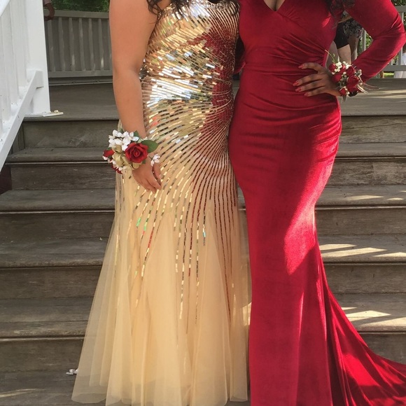 Gold Strapless Prom Dress