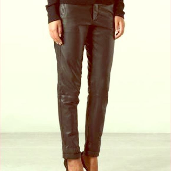 Tags On- Vince Black Leather Tapered Trousers
