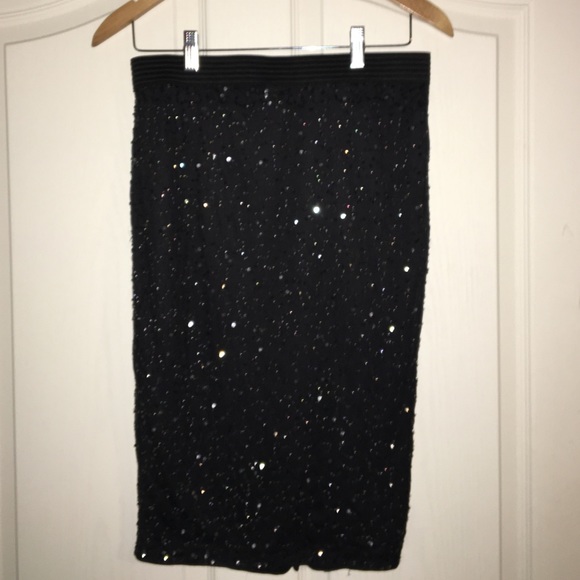 Black Sequined Pencil Midi Skirt