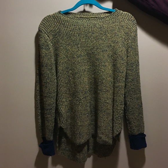 Brown Sweater with Navy Blue Cuff Sleeves
