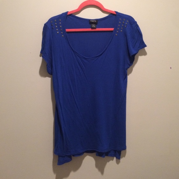 Blue Shirt with Bedazzled Shoulders