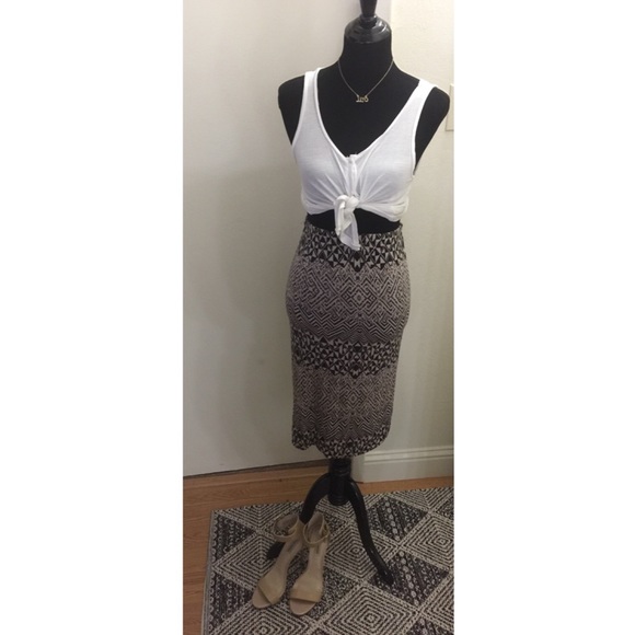 Knit Tribal Print Midi Skirt