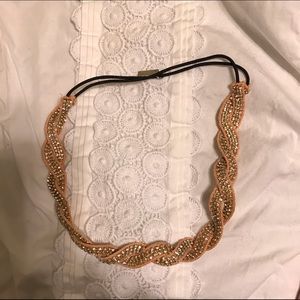 Sparkly peach beaded twist headband