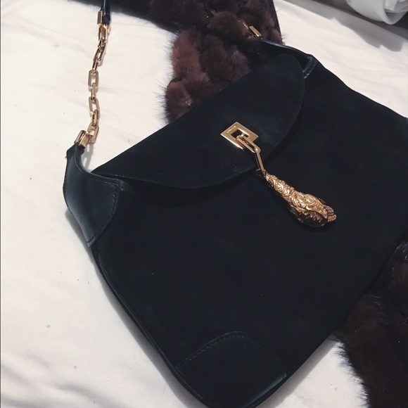 Gucci Black Suede Shoulder Bag With Tigger