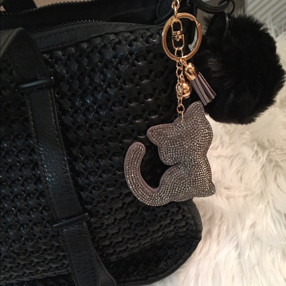 NWT Rhinestone Tassel Cat Charm / Keychain