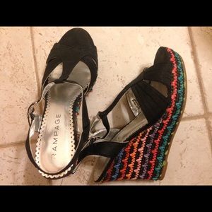 Rampage open toe black multicolored wedge